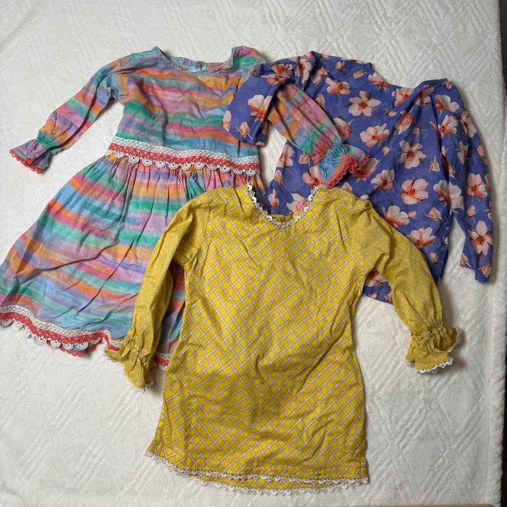 Boho Cottage Girls 3pc Lot Approx Sz 8 Floral Dresses Blouse Unbranded